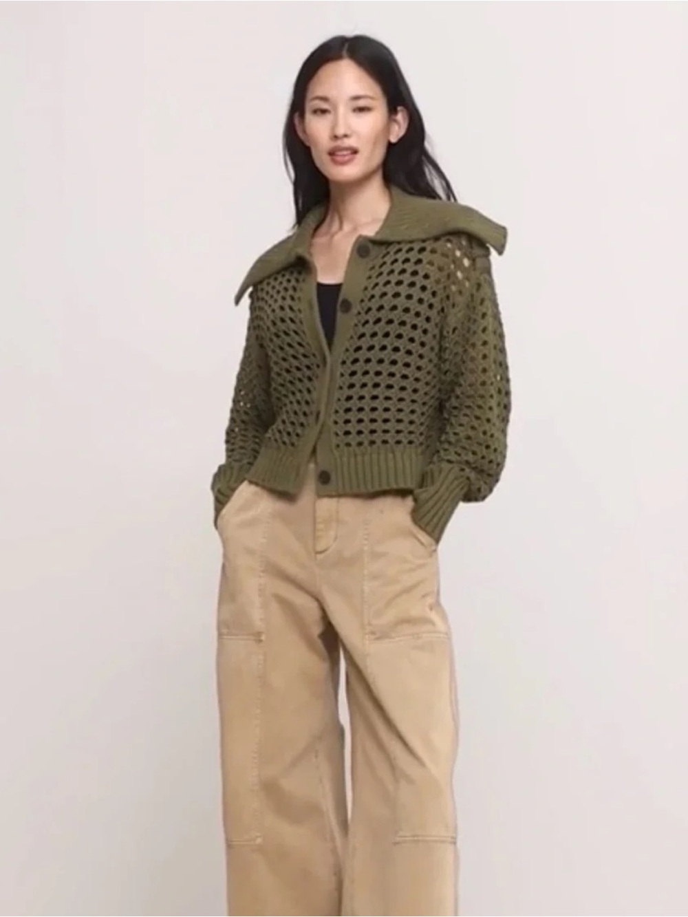 banana republic women’s Cotton Open-Stitch Cardigan green M